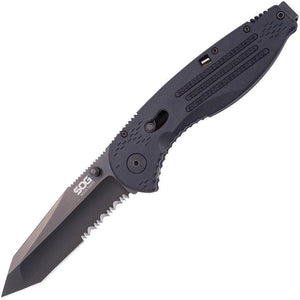 SOG Aegis Piston Lock Black TiNi AUS-8 Stainless Tanto GRN Folding Knife