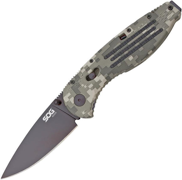SOG Aegis A/O Assisted Piston Lock Digital Camo AUS-8 Black Folding Knife