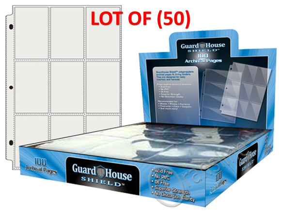 LOT of (50) Guardhouse 9 Pocket Album Binder Pages Coin Trading Sports Cards Holder 32154