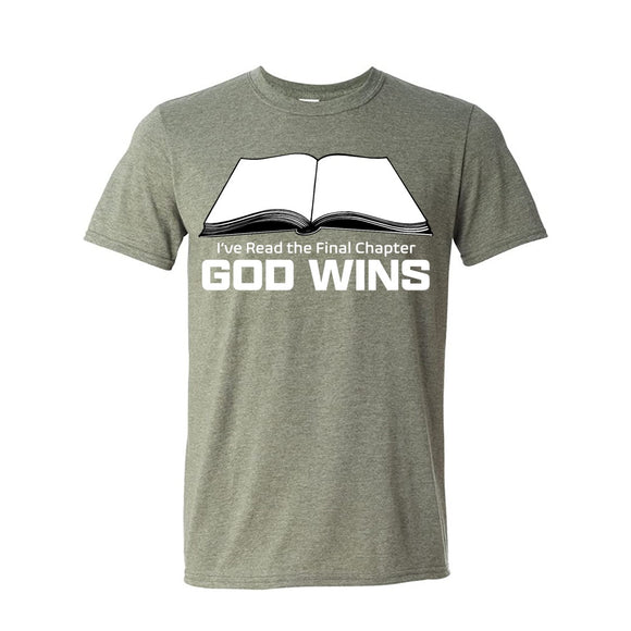 I've Read the Final Chapter God Wins w/ Bible Dark Heather Gray  Short Sleeve AK T-Shirt L