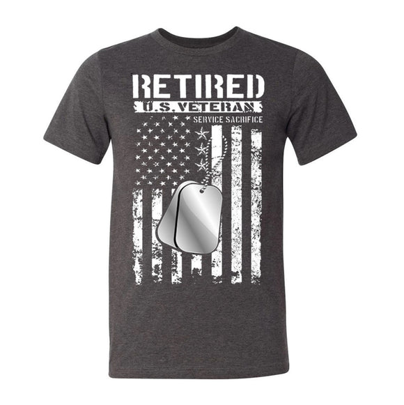 Retired US Veteran Service & Sacrifice American Flag Dark Heather Gray Short Sleeve AK T-Shirt L