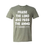 Praise the Lord And Pass the Ammo Heather Green Short Sleeve AK T-Shirt L