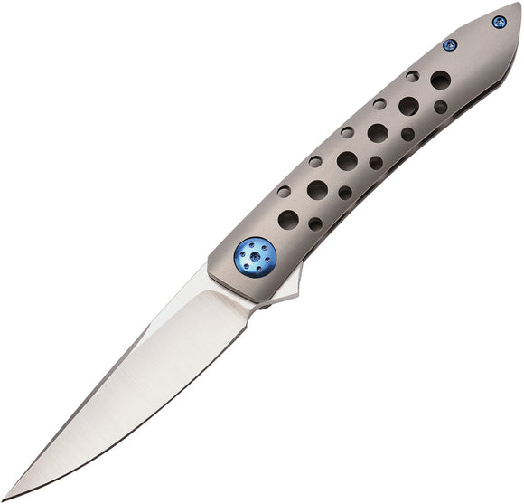 Alliance Designs Anchovy Framelock Hollow Gray Titanium Folding Knife A1H