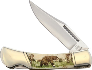 Alaska Scrimshaw Connection Bear Lockback Folding Pocket Knife asc1