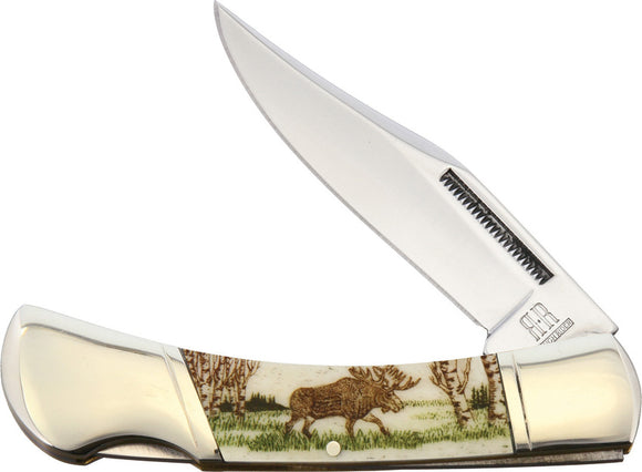 Alaska Scrimshaw Connection Moose Lockback Folding Pocket Knife asc5