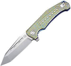 Artisan Cutlery Jungle Framelock Gold & Blue Titanium S35VN Knife 1705GBU02