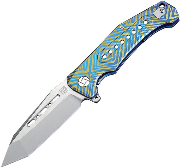 Artisan Cutlery Jungle Framelock Blue & Gold Titanium Folding Knife 1705GBU03