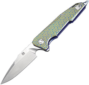 Artisan Cutlery Predator Linerlock Blue & Gold Titanium S35VN Knife 1706GBU02