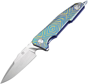 Artisan Cutlery Predator Linerlock Blue & Gold Titanium S35VN Knife 1706GBU03