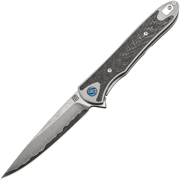 Artisan Cutlery Shark Framelock CF Gray Titanium Damascus Steel Knife 1707GDGY
