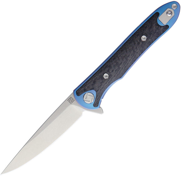 Artisan Cutlery Small Shark Framelock Carbon Fiber Blue Titanium Knife 1707GSBU