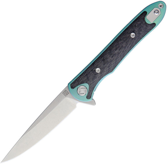 Artisan Cutlery Small Shark Framelock Carbon Fiber Green Titanium Knife 1707GSGN