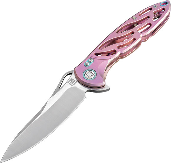 Artisan Dragonfly Framelock S35VN Steel Pink Titanium Folding Knife 1801GRES