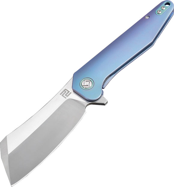Artisan Osprey Framelock Blue Titanium Bohler M390 Folding Knife + Case 1803GBUM