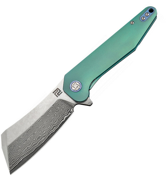Artisan Cutlery Osprey Framelock Green Titanium Damascus Steel Knife 1803GDGN