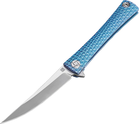 Artisan Waistline Framelock Blue Titanium S35VN Steel Folding Knife 1805GBUS