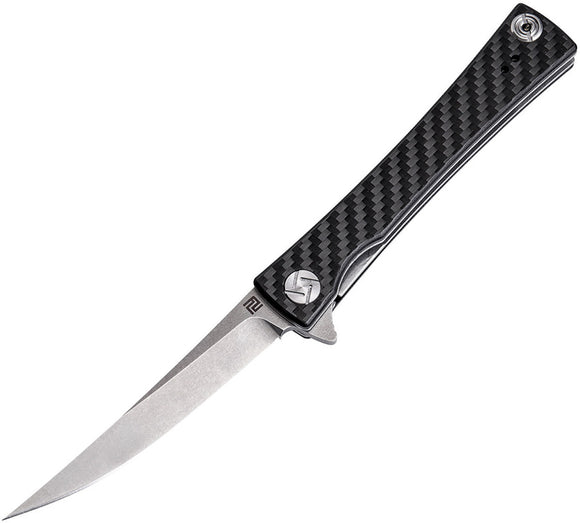Artisan Waistline Linerlock D2 Black Carbon Fiber Folding Knife 1805PCF