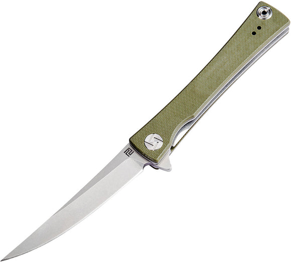 Artisan Waistline Linerlock Green Handle Folding Knife 1805PGNF