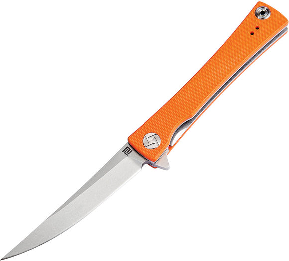 Artisan Waistline Linerlock Orange Handle Folding Knife 1805POEF