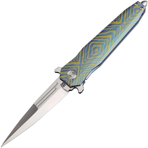 Artisan Hornet Framelock Blue Pattern Handle S35VN Steel Folding Knife