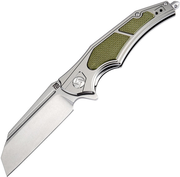 Artisan Apache Linerlock Green Handle D2 Tool Steel Folding Knife 1813PGGN