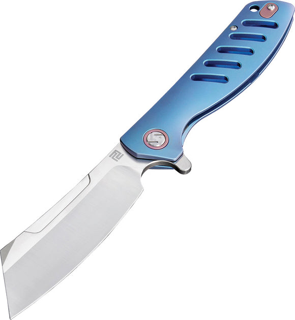 Artisan Tomahawk Framelock Blue Titanium S35VN Steel Folding Knife 1815GBUS