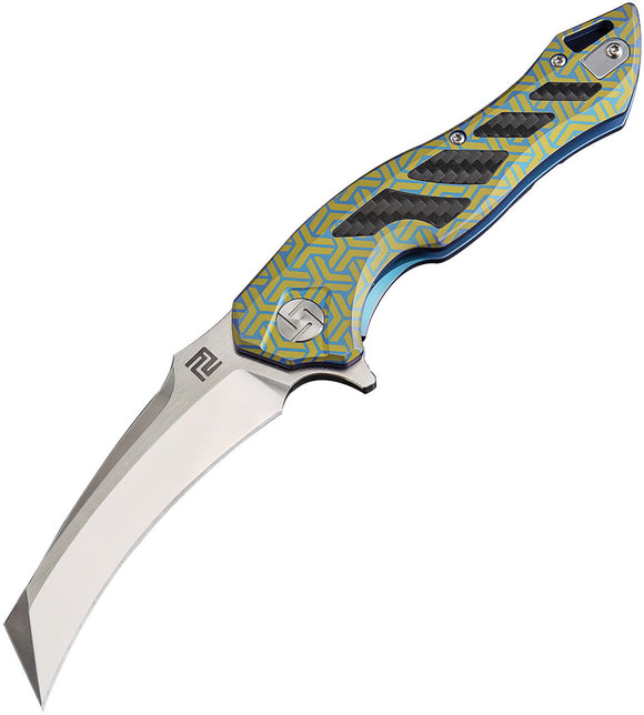 Artisan Eagle Framelock Blue & Green Handle S35VN Steel Folding Knife 1816GBU02