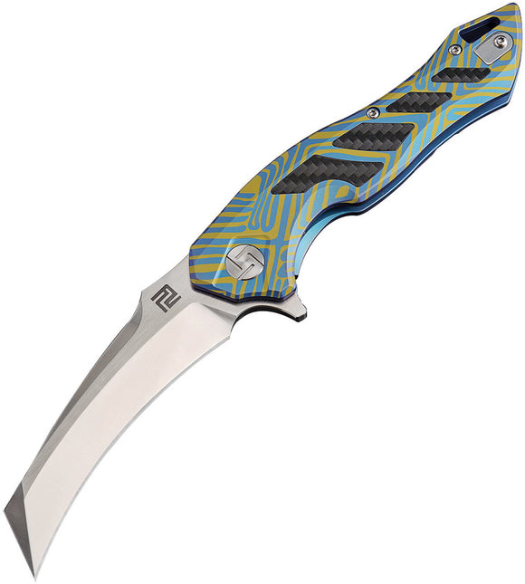 Artisan Eagle Framelock Blue Green Pattern Handle S35VN Folding Knife 1816GBU03