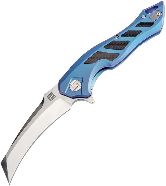 Artisan Cutlery Eagle Hawkbill Blue Titanium M390 Folding Knife 1816GBUM