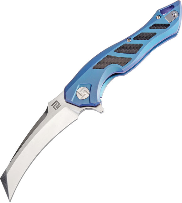 Artisan Cutlery Eagle Hawkbill Blue Titanium S35VN Folding Knife 1816GBUS