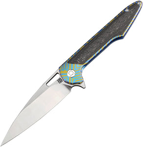 Artisan Archaeo Framelock Blue/Gold Titanium Folding M390 Knife 1821GBU02