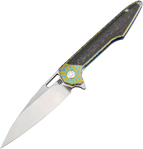 Artisan Archaeo Framelock Blue/Gold Titanium Folding M390 Knife 1821GBU03