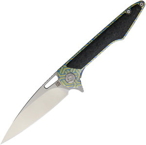 Artisan Small Archaeo Framelock Blue/Gold Titanium Folding M390 Knife 1821GSBU02