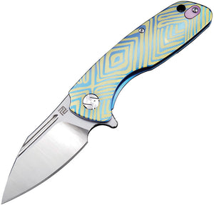 Artisan Wren Framelock Blue/Gold Titanium Folding S35VN Pocket Knife 1825GBU03