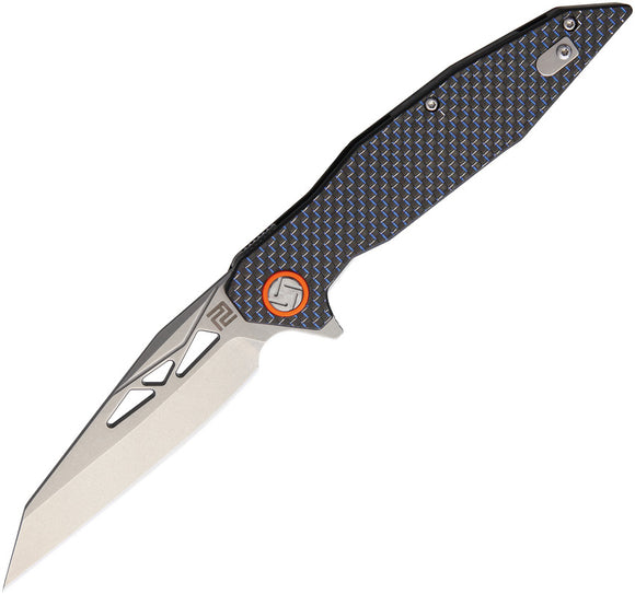 Artisan Cygnus Black/Blue CF D2 Folding Pocket Knife 1827PBCF