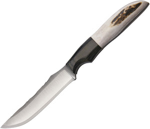 Anza 8" Full Elk Stag Handle Micarta Bolster Fixed Skinner Knife w/ Sheath 711E