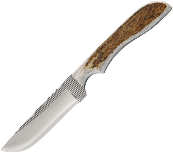 Anza 8.25'' Fixed Blade Knife Full Elk Stag Handle w/ Brown Leather Sheath ASBFE