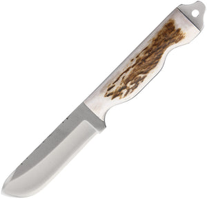 Anza Boddington 8.88" Full Elk Stag Handle Fixed Knife w/ Belt Sheath BODFE