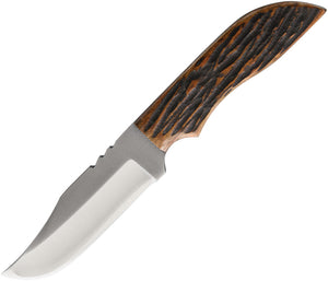 Anza Amber Jigged Bone Handle 8.13" Fixed Blade Knife w/ Belt Sheath JWK2AJB