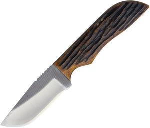 Anza 7.5" Amber Bone Handle Fixed Knife w/ Brown Leather Belt Sheath JWK4AJB