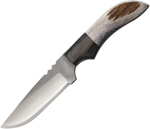 Anza 7.13" Elk Stag Handle Black MIcarta Bolster Fixed Knife + Belt Sheath JWK4E