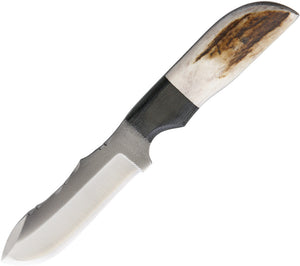 Anza 8.25" Elk Stag Handle Black Micarta Bolster Fixed Knife w/ Belt Sheath MC4E