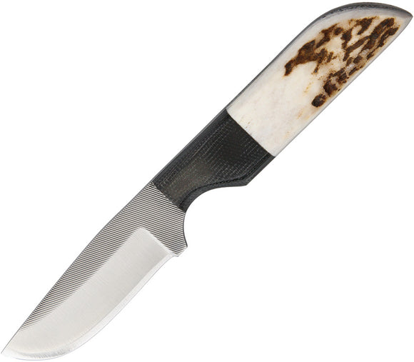 Anza Elk Stag Handle Black Micarta Bolster Fixed Blade Knife w/ Belt Sheath WK6E
