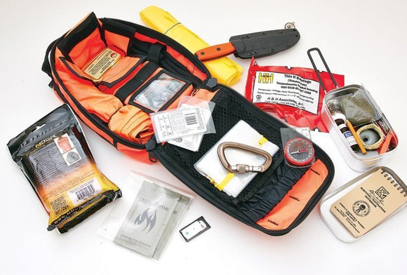 ESEE Advanced Survival Kit Orange & Emergency Prepper Contents + Map Case