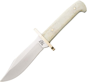 Bear & Son Baby White Bone Handle Stainless Fixed Bowie Knife w/ Sheath