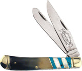 Frost Cutlery Bear Bull Trapper Folding Blade Ox Horn Blue Inlay Knife