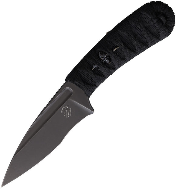 Bastinelli Creations SIN Menuki Black Wrapped Bohler N690 Fixed Blade Knife 215M