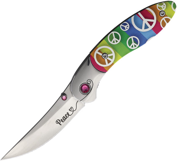 Brighten Blades Peace Linerlock Rainbow Aluminum Folding 8Cr13MoV Clip Pt Pocket Knife 009