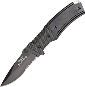 Bad Blood Linerlock Carbon Fiber/G10 Folding Serrated Pocket Knife 0108