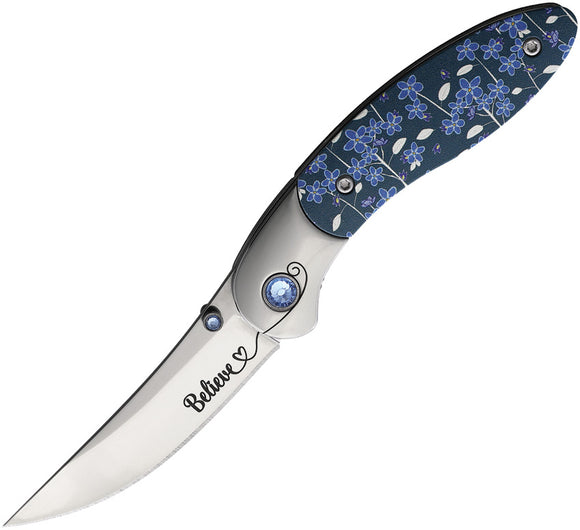 Brighten Blades Believe Linerlock Blue Aluminum 8Cr13MoV Folding Pocket Knife 010